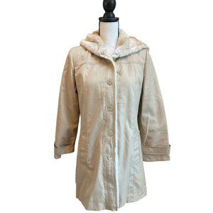 BONDERS Exclusive Tan Khaki Faux Fur Lined Trench Hooded Coat Womens Size M